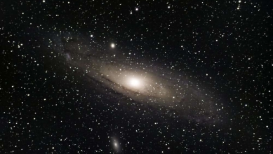 Stunning view of the Andromeda Galaxy surrounded by countless stars in outer space.